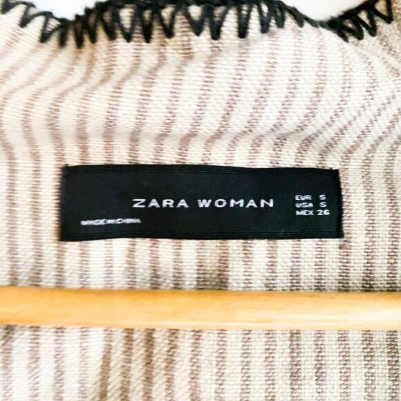 Zara Linen  Striped Belted Whipstitch Simple Minimalist Coat NO BELT S - Picture 6 of 7